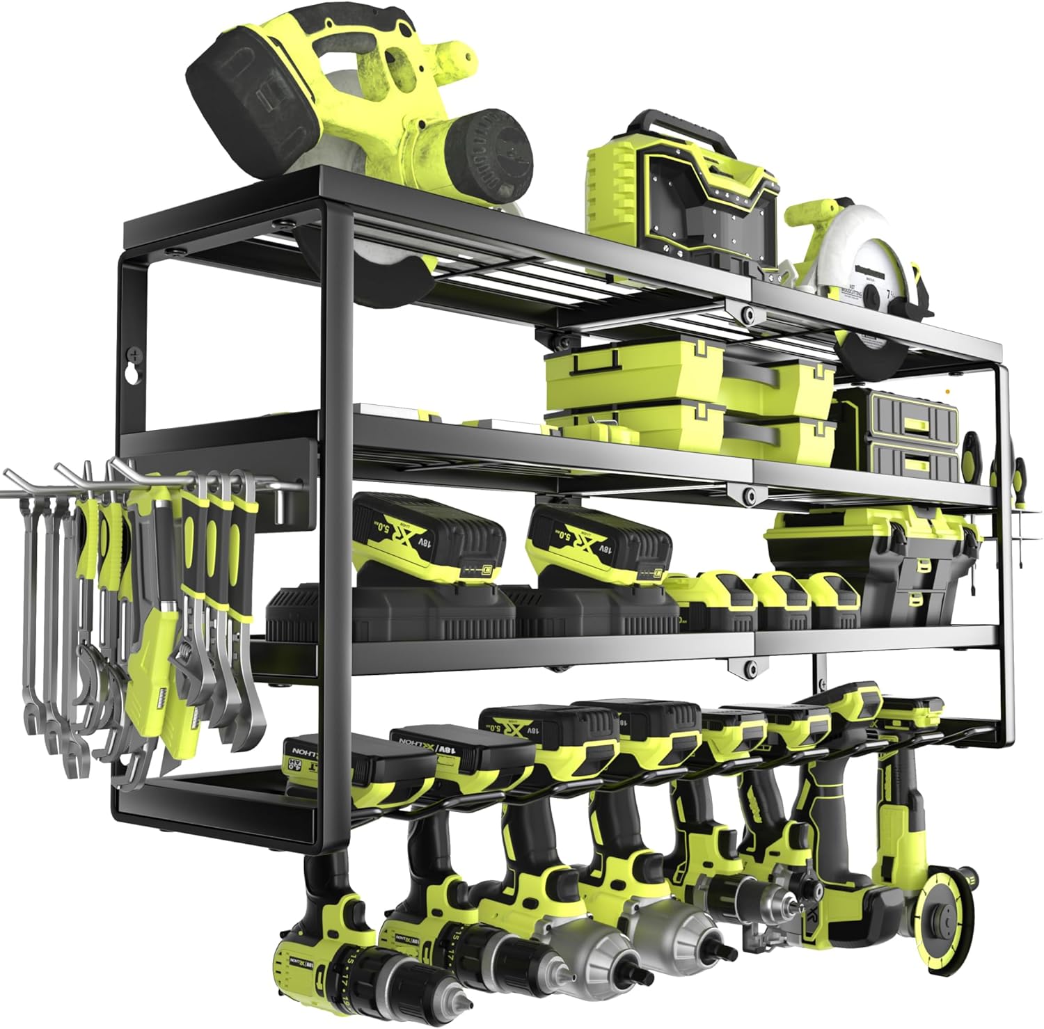 Power Tools Holder - 4-laags wandmontage gereedschapsorganizer met oplaadstation, zware