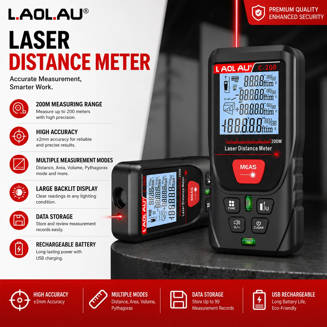 Power Tools That Are Green - LAOLAU Digitale laserafstandsmeter ROOD/groene laserstraalmeter Hoge