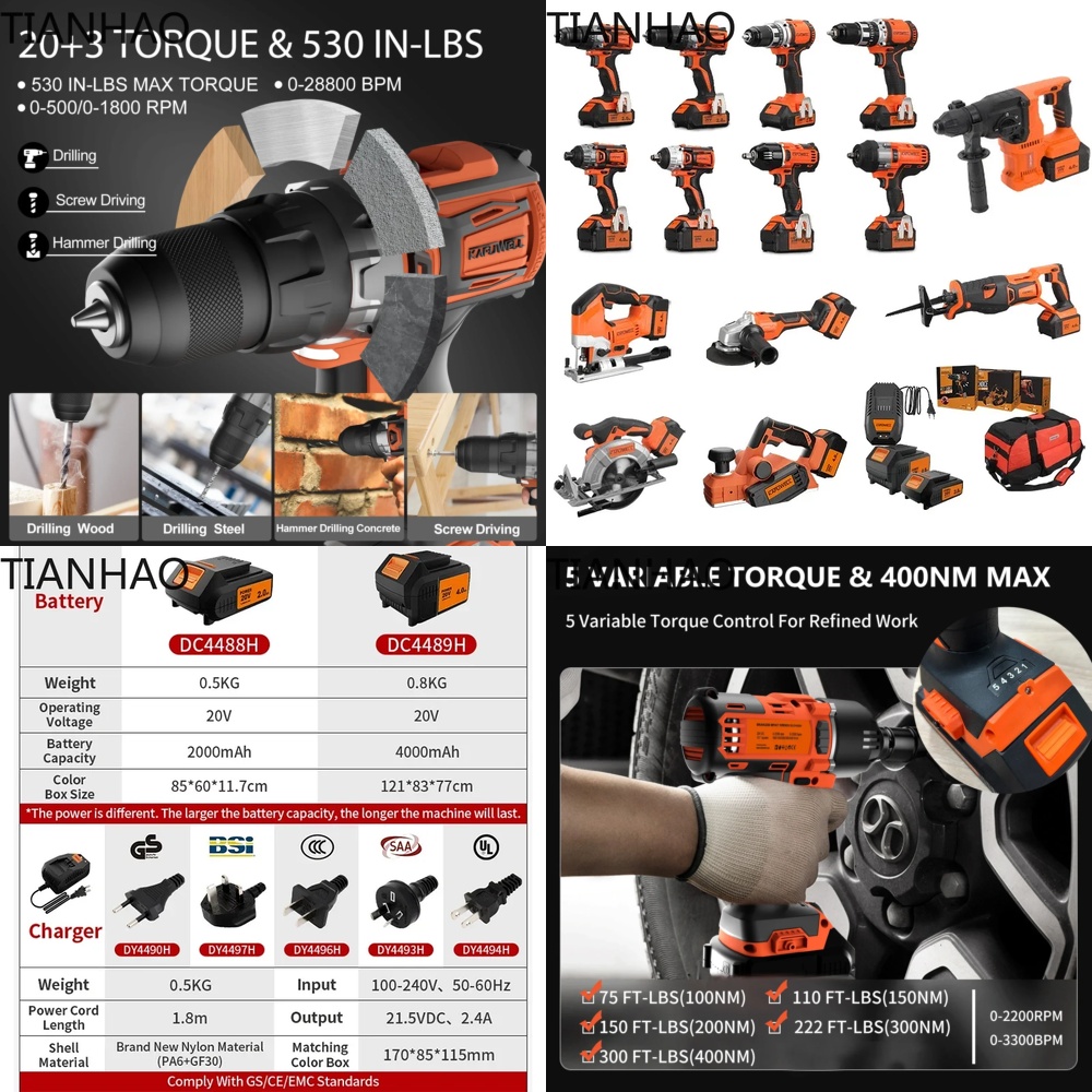 Combo Power Tools - KAFUWELL PA4500 72H 20V Accu-slagboormachine combikit