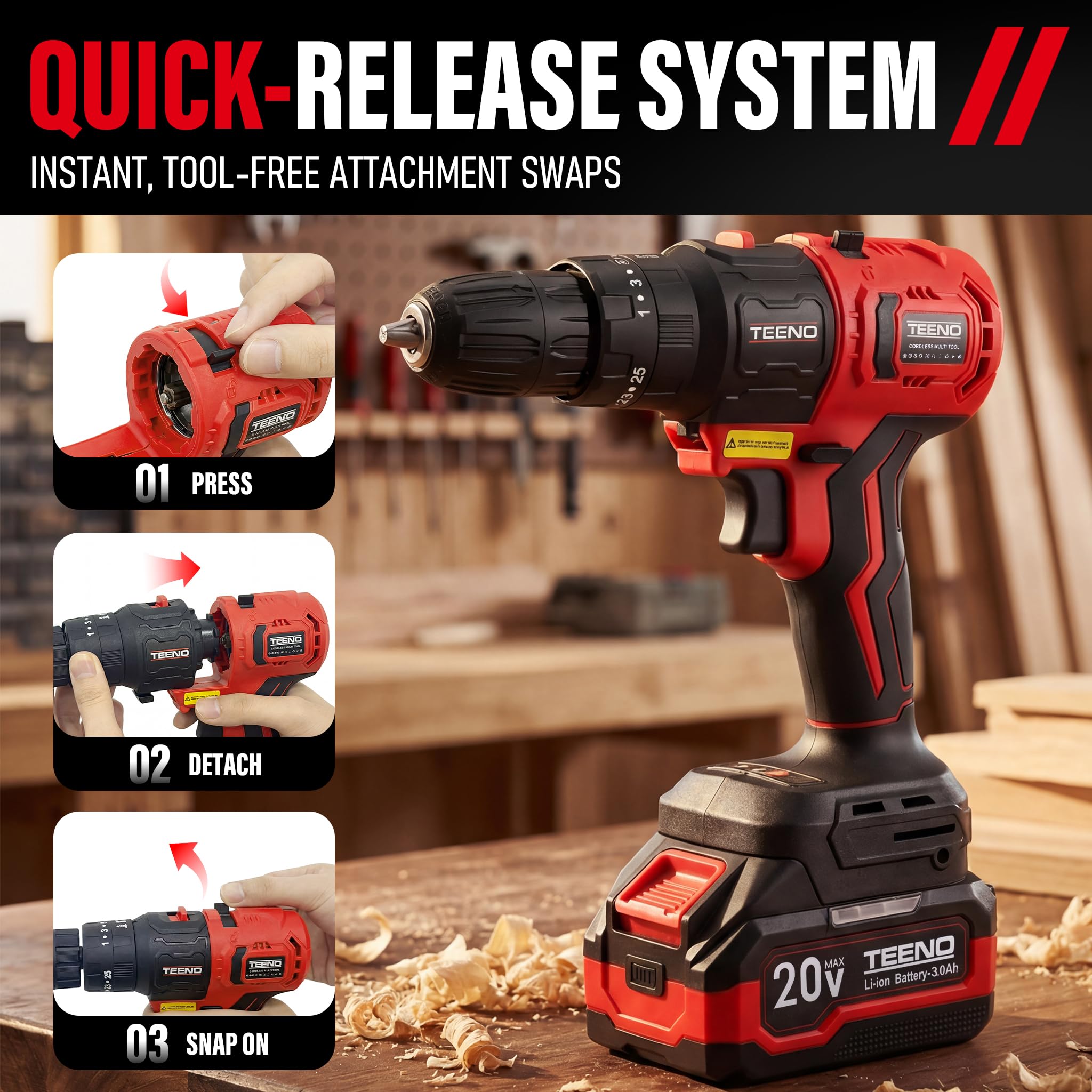 TEENO set met 6-in-1 accugeree - Combo Power Tools recensie en prijs